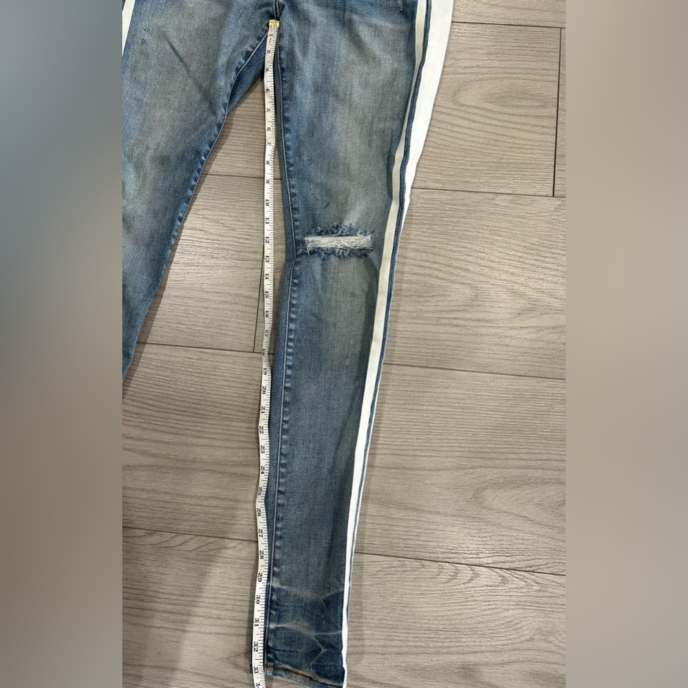 Amiri Broken Track distressed Skinny jeans w/white Stripe - Picture 4 of 16